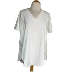 ATHLETA Shirt Womens 1X White V-Neck Scrub Top Athleisure Nurse Clinical Doctor